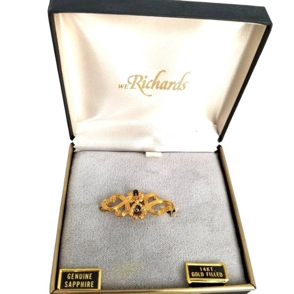 Jewelry Vintage Collectible Genuine Sapphire 14 Kt Gold Filled Flowers Filagree